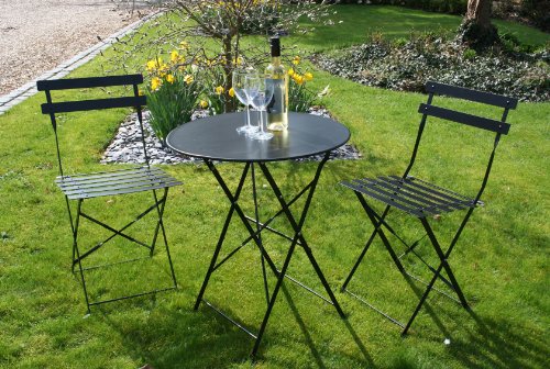 3 PIECE METAL GARDEN PATIO FURNITURE BISTRO SET ROUND TABLE & 2 CHAIRS - BLACK top Bistro sets 3 PIECE METAL GARDEN PATIO FURNITURE BISTRO SET ROUND TABLE & 2 CHAIRS - BLACK picture