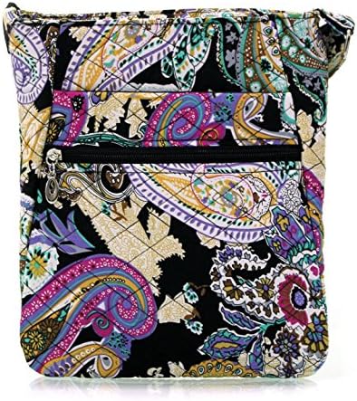 Quilted Messenger Crossbody Bag (Black Paisley)