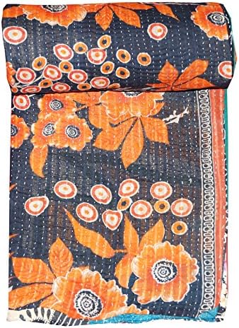 Cotton Reversible Kantha Quilt, Old Vintage Kantha Throw, Indian Handmade Blanket Gudri Bedspreads 60 x 90"