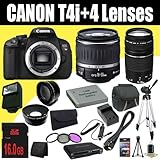 Canon EOS Rebel T4i 18 MP CMOS Digital SLR Camera w/EF-S 18-55mm f/3.5-5.6 IS Lens + EF 75-300mm f/4-5.6 III Telephoto Zoom Lens + LP-E8 Replacement Lithium Ion Battery w/External Rapid Charger + 16GB SDHC Class 10 Memory Card + 58mm Wide Angle Lens + 58mm 2x Telephoto Lens + 58mm 3 Piece Filter Kit + Mini HDMI Cable + Carrying Case + Full Size Tripod + External Flash + Multi Card USB Reader + Memory Card Wallet + Deluxe Starter Kit DavisMAX Bundle