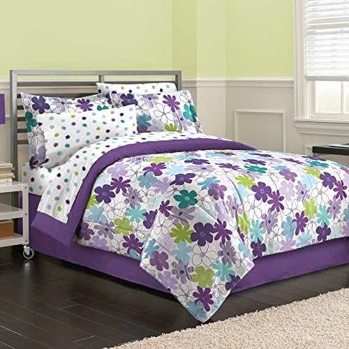 First At Home Graphic Daisy Comforter Set, Twin/Twin X-Large, Purple