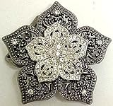 Antiqued Crystal Rhinestone Flower Belt Buckle