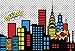 AOFOTO 7x5ft Cartoon Super City Backdrop Boy Birthday Banner Urban Night Cityscape Manor Bomb Downtown Buildings Photography Background Bang Boom Skyscraper Kid Newborn Portrait Studio Props Vinyl