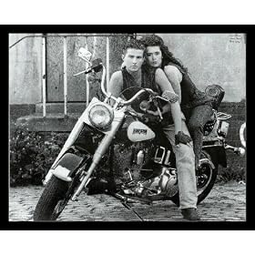 Couple On Harley Davidson B&W Framed Art Poster Print - 16" X 20"