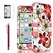 iPhone 5C Case, ULAK 3in1 Anti Slip IPhone 5C Case Hybrid with Soft Flexible Inner Silicone Skin Protective Case Cover for Apple iPhone 5C Flower + Coral Pink