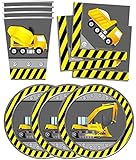 Construction Trucks Birthday Party Supplies Set Plates Napkins Cups Tableware Kit for 16