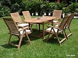 New 7 Pc Teak Dining Set - 71 Oval Table And 6 Reclining Arm Chairs