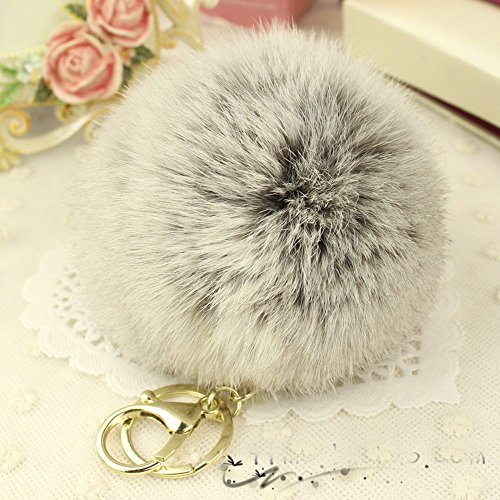 Cy3lf gold plated keychain rabbit fur ball pom pom keychain for c…