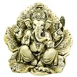 Cream and Green Ganesh Statue on Leaves