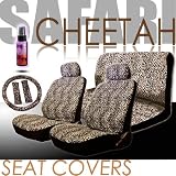 New 12 Pieces Safari Cheetah Print Low Back Front Car Seat Covers, Rear Bench Cover, Seat Belt Covers, Steering Wheel Cover and a 2 oz Purple Slice Car Wash Free Detailer/Multipurpose Cleaner