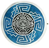 Sterling Silver 1 7/16 (37 mm) Aztec Calendar Brooch Pin / Pendant w/ Blue Enamel Background