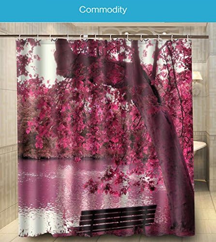 New Fashion The Beautiful Pink Sakura Flowers Printed Size 160cmx180cm 100% Waterproof &amp; Mouldproof Polyester Shower Curtain w160-15
