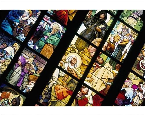 Photographic Prints of Stained glass window of Art Nouveau artist Alfons Mucha, St. Vitus cathedral, from Robert Harding