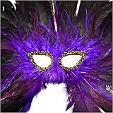 PURPLE FEATHERED LARGE SPAN MASQUERADE COSTUME MASK