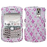 Sparkling Silver with Pink Cross Check Full Diamond Rhinestone Snap on Hard Skin Bling Cover Case for Blackberry Curve 8300 8310 8330