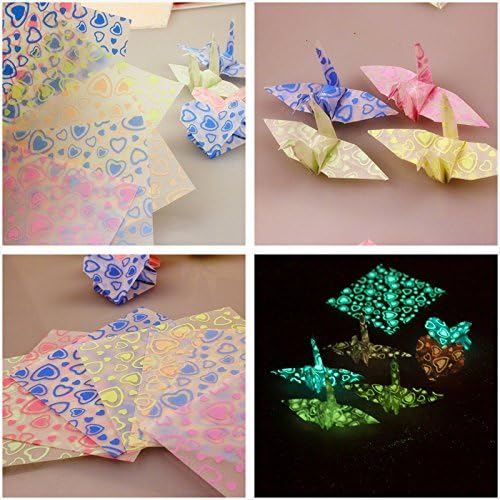 New Paper Glows 2 Pack (20 sheets) 5X5cm(2X2 inches) Glow in Dark Origami Crane Heart Craft Paper set 34