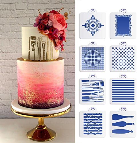 ART Kitchenware New 8pcs/set Brush Decoration Stencil Art Template Fondant Cake Decorating Tools Design Novel Pattern ST-832 Beige/Semi-Transparent