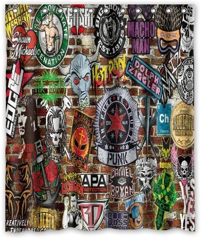 WWE sticker Print Shower Curtain Polyester Bath Curtain Fabric Waterproof /Mildew Free 60 Inch By 72 Inch
