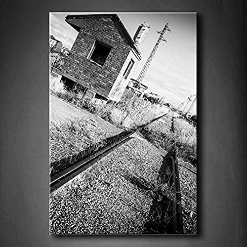 Fitting You Canvas Black And White Old Railway Station With Grass Wall Art Painting Picture Print On Canvas Architecture Pictures