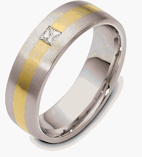1 Diamond Platinum and 18 Karat Gold Comfort Fit Wedding Band Ring