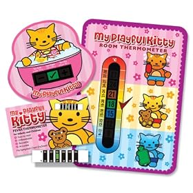 Pack of 'My Playful Kitty' Nursery and Room Thermometer, Bath Thermometer and Forehead Thermometer Fever Pack for Baby/Child