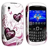 TPU Rubber Skin Case for BlackBerry Curve 8520 / 9300 TPU, White / Dark Purple Twin Hearts