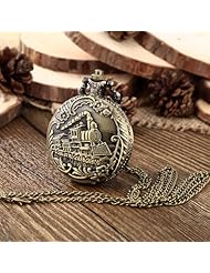 Youyoupifa Bronze Alloy Train Pattern Carved Vintage Style Antique Pocket Watch