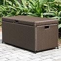 Outdoor Espresso Resin Wicker Storage Deck Box