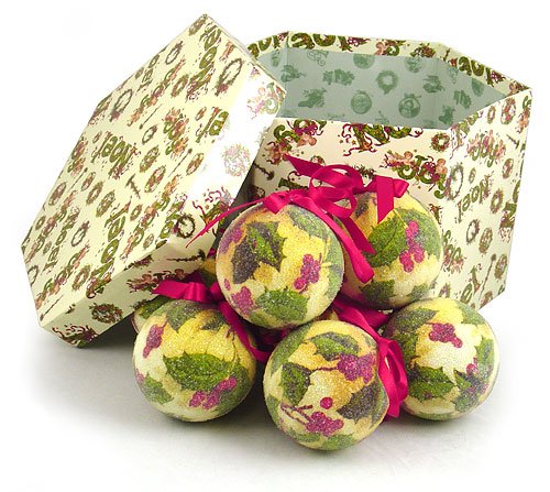 14-Piece Vintage Holly Berry Decoupage Christmas Ball Ornament Set