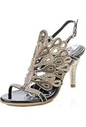 Honeystore Women's Peacock Shaped Pattern Handmade Rhinestone Sandals