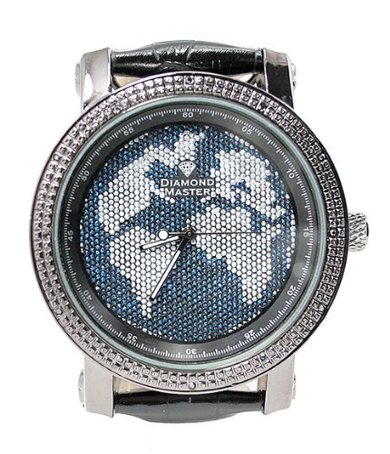 Gunmetal Black Diamond World Map Bling By Bargain-Diamonds