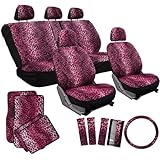 OxGord 17pc Leopard Seat Cover Carpet Floor Mat Set for Car/Truck/Van/SUV, Pink