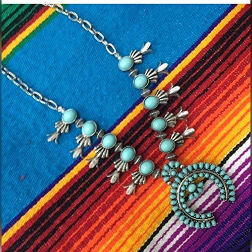 Faux Native American Turquoise Squash Blossom Necklace