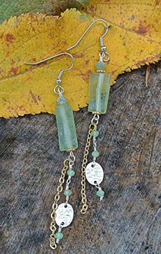 Roman Glass and Chalcedony Long Earrings