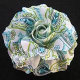 Sara Monica Artisan Collection: Flower Hair Clip and Brooch Pin: Cotton Turquoise Paisley Rose: Style 01