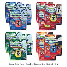 Squatz Party Pack (Set of 12) - 3 Robot, 3 Alien, 3 Pirate and 3 Ninja (Random Characters) Fizz 'n Find Collectible Toys - Wild Planet Toys