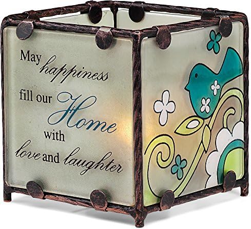 Pavilion Gift CompanyPerfectly Paisley Home Glass Candle Holder, 3 by 3-Inch, May Happiness Fill Our Home with Love and Laughter, Candle Not Included