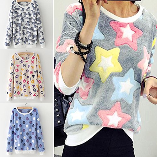 MIOIM® シャツ レディース プリント柄 トレーナー ショート ゆったり 暖かい 長袖 秋冬 トップス カジュアル セーター 登校 通勤 お出かけ お呼ばれ