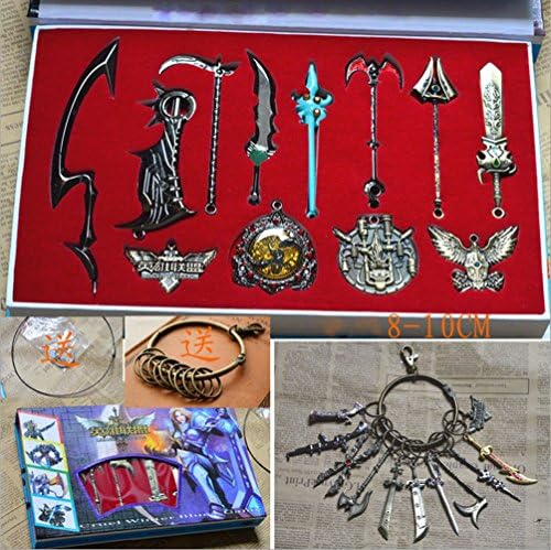 MagicZone 12pcs Weapons Model Set Gift for Gamer, New Sword and Badge Necklace Collection with Display Box