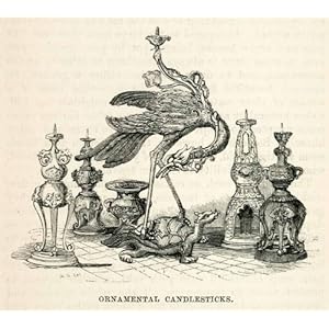 1859 Wood Engraving Edo Period Incense Burners Crane Turtle Kappa Vase Japanese - Original In-Text Wood Engraving