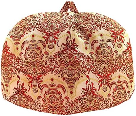 Traditional English Dome Tea Cozie Fully Lined in a Contrast Fabric (Holiday Scroll Ruby)