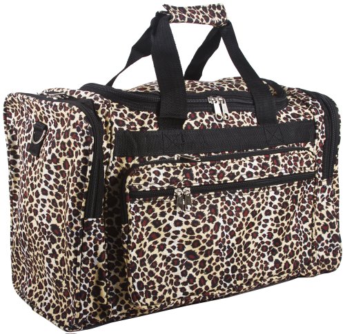 World Traveler Leopard Print Duffle Bag, Leopard with Black Trim