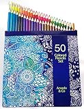 50 Premium Colored Pencils For Adult Coloring Book - Pre-Sharpened, No Duplicates - Includes 1 FREE Coloring Page - by Arvada & Co.