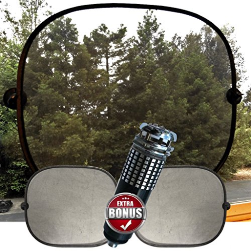 Best Best Car Window Sun Shades | Spring-Loaded Use With or Without Suction Cups | With Free Car Ionizer Deodorizer | Toss That Toxic Hanging Car Freshener Car Window Sun Shades | Spring-Loaded Use With or Without Suction Cups | With Free Car Ionizer
