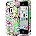 iPhone 5C Case,by ULAK,Soft TPU Skin and Hard Inner Shell Solid PC Back,Anti Scratch,Dust Plug,Hybrid Dual Layer Cover,for iPhone 5C Paisley Flower+Black PC