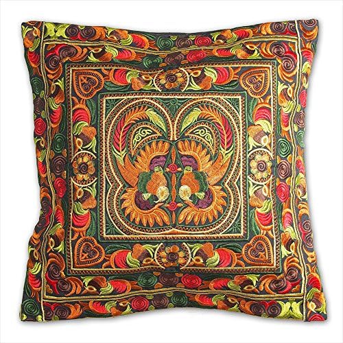 Throw Pillow Covers Art Decorative with Embroidery Thread 16"x16" Mixed Tone (Red, Orange, Yellow, Green)