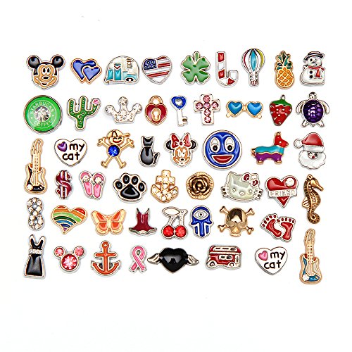 Floating Charms for Glass Living Memory Lockets Wholesale Gold and Silver Charms Mix Lot (50Pcs, Model 1)