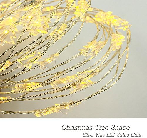 XYZER Christmas Tree Shape Dimmable LED String Lights Silver Wire 33ft 100 individual LEDs Starry Light with CE &amp;FCC Certified 12V Power Adapter, Warm White, Remote controller, for Holiday Christmas Wedding Party and Home Decoration