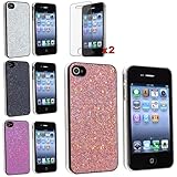 eForCity 4 Aic Silver Bling Glitter Hard Case Skin compatible with iPhone® 4 4G Version iPhone® 4S - AT&T, Sprint, Version 16GB 32GB 64GB, with 2 screen protector free