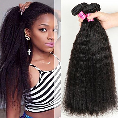 12"-26" Peruvian yaki Stright 4 Bundles 100% Human Hair Weave Extension Grade 6a afro yaki Straight Human Hair Unprocessed yaki Hair Bundles 1b Natural Color(20"20"20"20")
